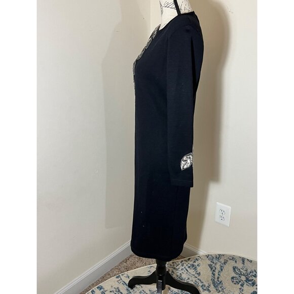 Vintage Outlander Black Sweater Dress Silver Sequin Long Sleeve Sheath Petite S - Picture 5 of 10